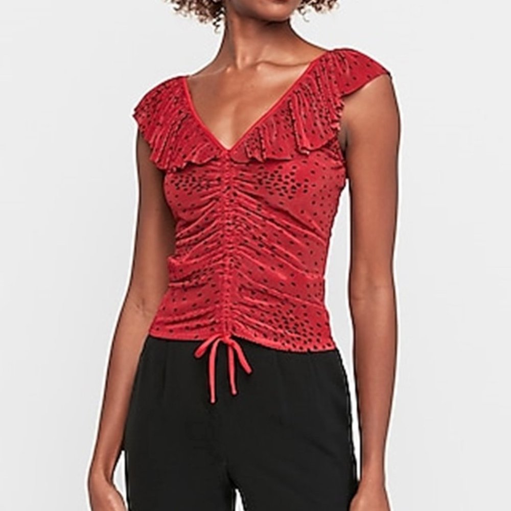 Red Polka Dot Pleated Cinched-Front Top *NEW with Tags* Size S